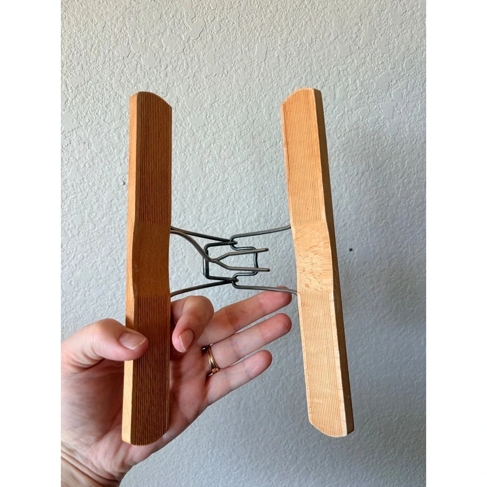 Vintage Wood Pant Hanger Metal Spring Clamp Skirt Trouser Hanger Natural‎ Finish